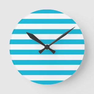 Trend Colour - Vivid Cyan Stripes Round Clock