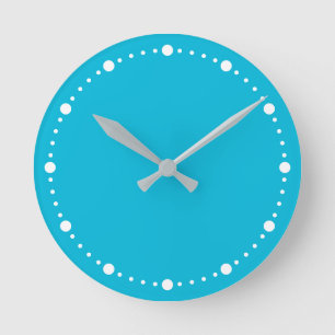Trend Colour - Vivid Cyan White Dots Round Clock