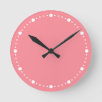 Trend Colour Watermelon Pink White Dots Round Cloc