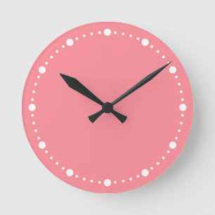 Trend Colour Watermelon Pink White Dots Round Cloc Round Clock