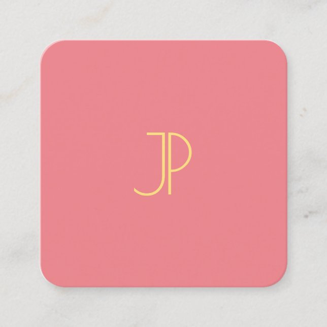 Trend Colours Modern Template Gold Look Monogram Square Business Card (Front)