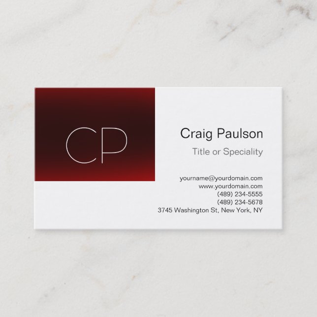 Trend Dark Red Stripe White Monogram Business Card (Front)