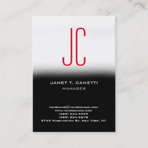Trend modern plain simple black white red monogram business card