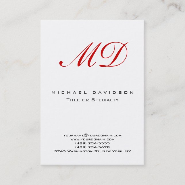 Trend Monogram White Calligraphy Red Business Card (Front)