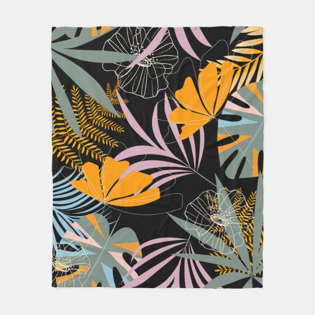 Trend seamless tropical pattern with bright leaves fleece blanket (Front)