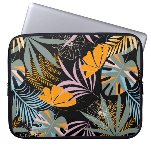 Trend seamless tropical pattern with bright leaves laptop sleeve (Front)