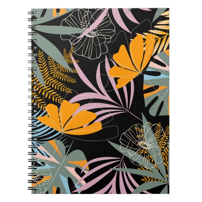 Trend seamless tropical pattern with bright leaves notebook (Front)