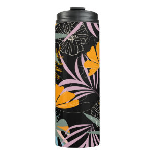 Trend seamless tropical pattern with bright leaves thermal tumbler