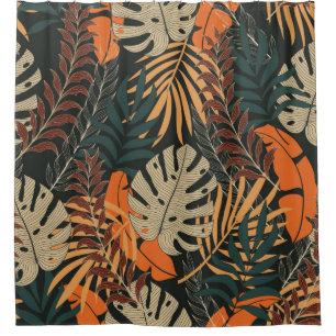 Trend seamless tropical pattern with bright orange shower curtain