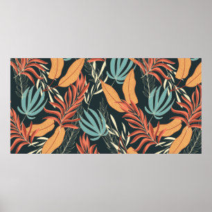 Trend seamless tropical pattern with bright yellow poster