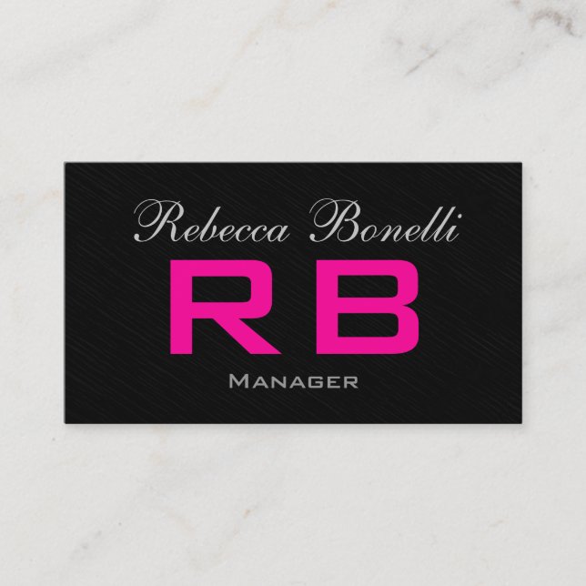 Trend Style Grey Black Pink Monogram Business Card (Front)