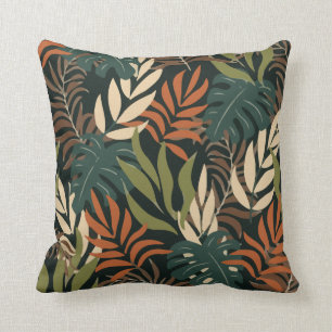 Trend Tropical Pattern Orange White Plants Leaves Cushion