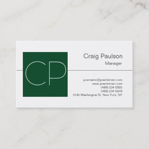 Trend White Up Forest Green Monogram Business Card