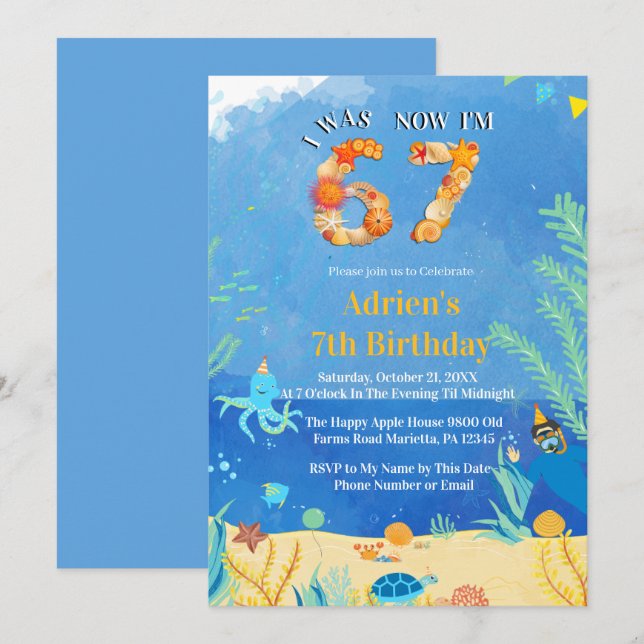 Trending 6→7 Meme Under the Sea Birthday Invitation (Front/Back)