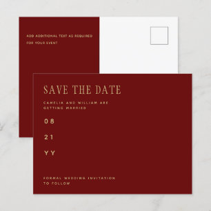 Trending Burgundy Gold Wedding SAVE THE DATE Postc Postcard