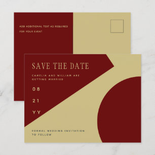 Trending Burgundy Gold Wedding SAVE THE DATE Postcard