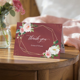 Trending Cinnamon Rose Floral Geometric Frame Thank You Card