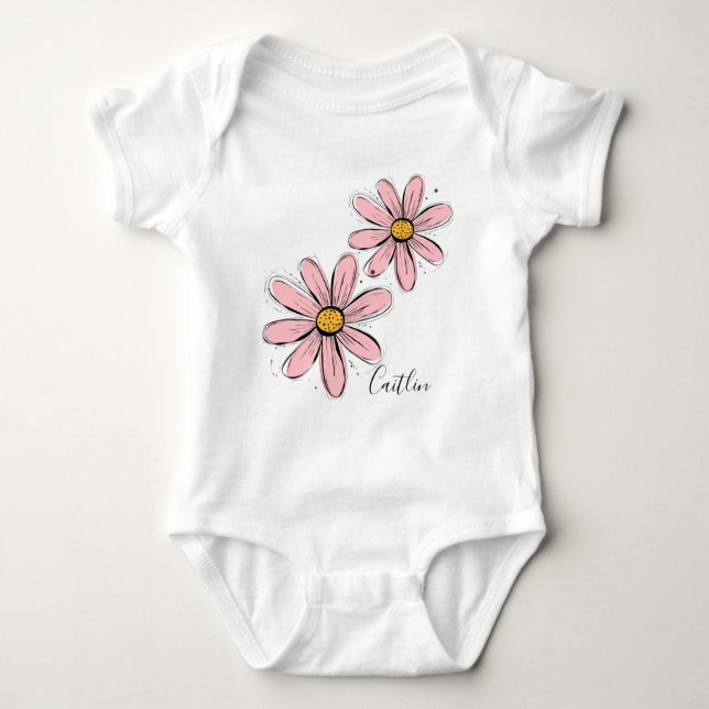 Trending Daisy Blush pink inky art  Baby Bodysuit (Front)