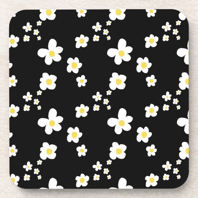 Trending daisy pattern black yellow white, modern coaster (Front)