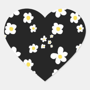 Trending daisy pattern black yellow white, modern heart sticker