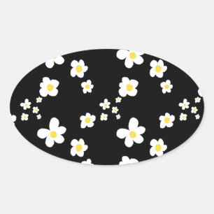 Trending daisy pattern black yellow white, modern oval sticker
