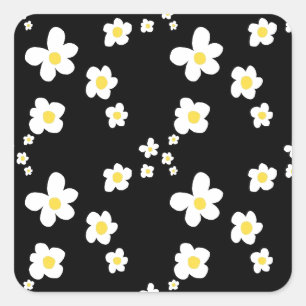 Trending daisy pattern black yellow white, modern square sticker