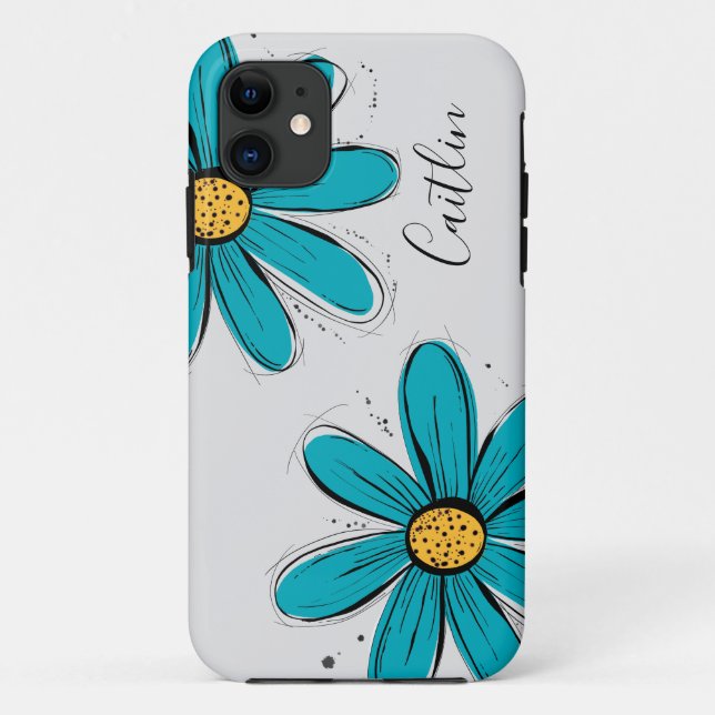 Trending Daisy teal inky art Case-Mate iPhone Case (Back)