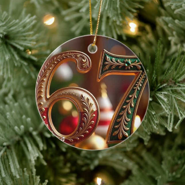 Trending Elegant Six Seven Christmas Meme Ceramic Ornament (Tree)