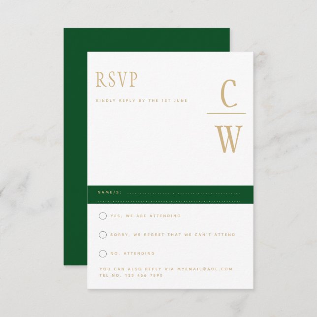 Trending Emerald Green Gold Wedding RSVP (Front/Back)