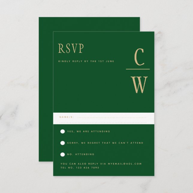 Trending Emerald Green Gold Wedding RSVP (Front/Back)