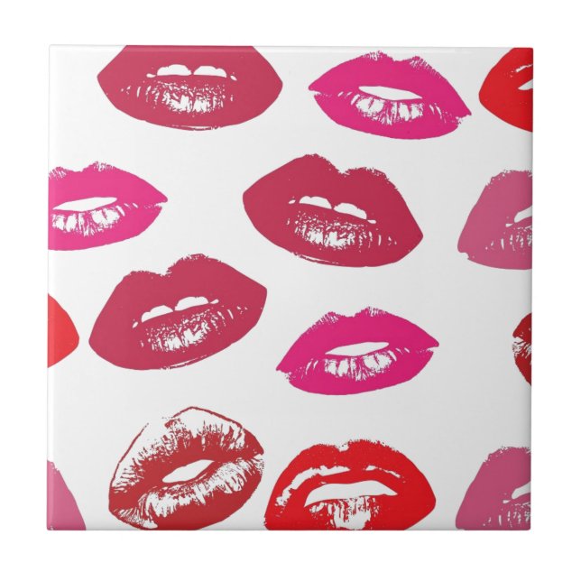 Trending Kisses pattern luscious pink lips mwah! Ceramic Tile (Front)