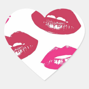 Trending Kisses pattern luscious pink lips mwah! Heart Sticker