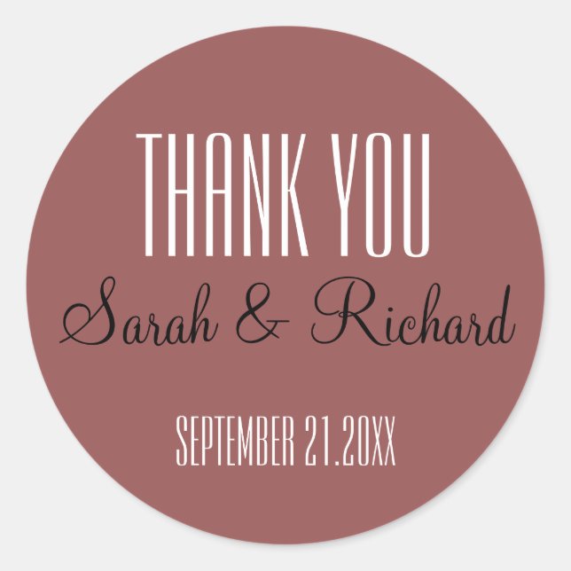 Trending Marsala Wedding Thank You Classic Round Sticker (Front)