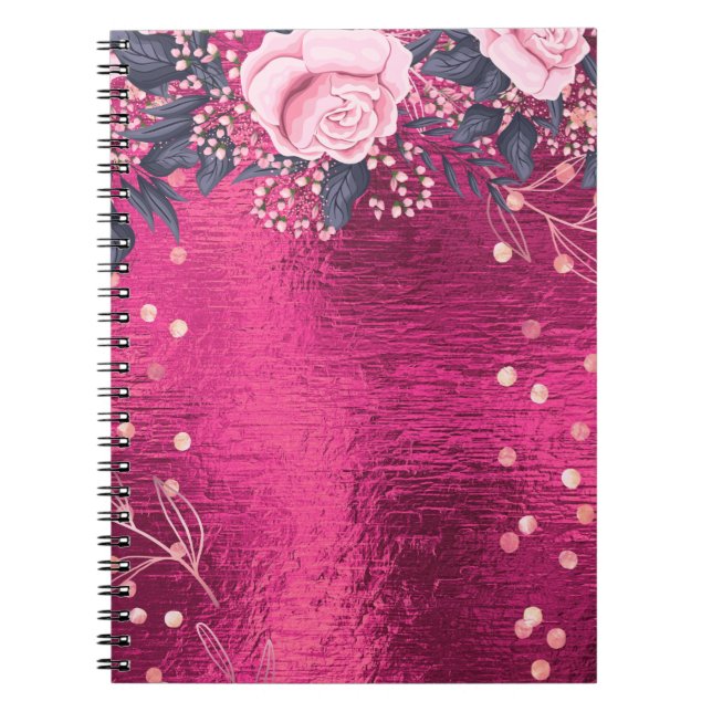 Trending Metallic Floral Stationery Budget Girly Notebook (Front)