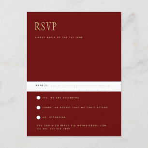 Trending Modern Burgundy Gold Wedding RSVP Postca Postcard