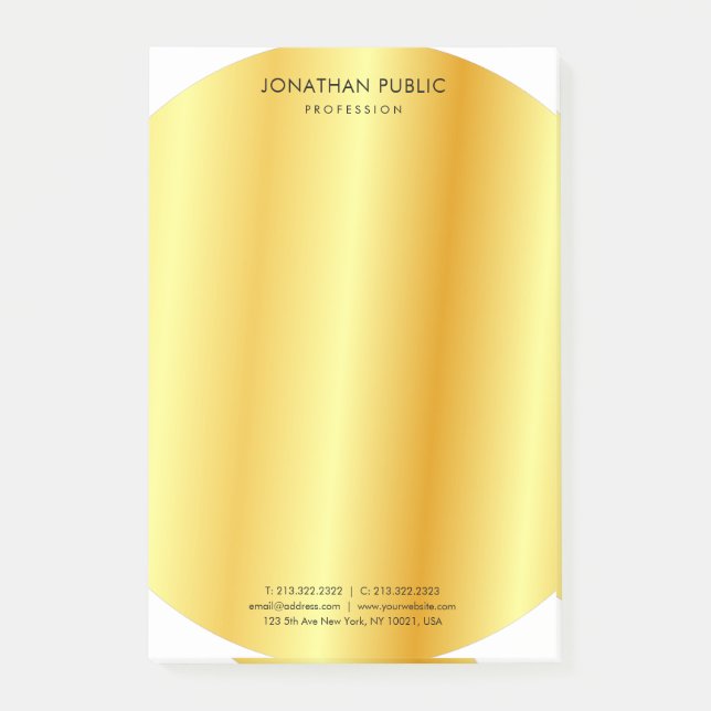 Trending Modern Minimalist Custom Gold Look Post-it Notes (Front)