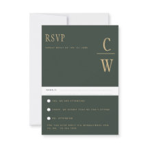 Trending Modern Moss Green Gold Wedding RSVP