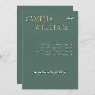 Trending Modern Wedding Sage Sea Glass Green Gold Invitation