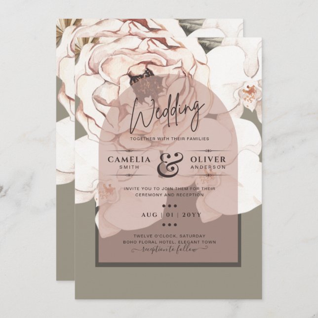 Trending MOSS BLUSH WEDDING Sage Dusty Pink Invitation (Front/Back)