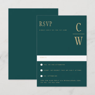 Trending Peacock TEAL Green Gold Wedding RSVP Card