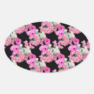 Trending Pink black floral pattern accessories Oval Sticker