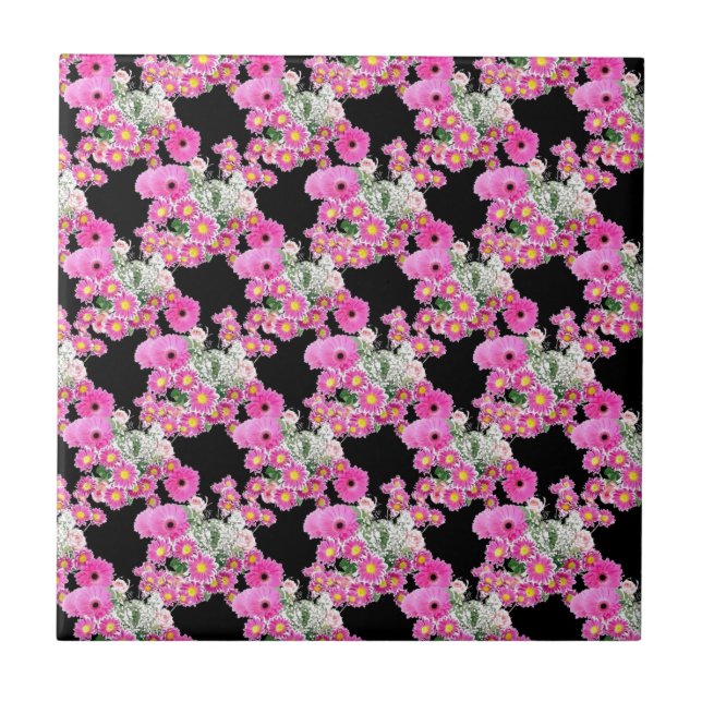 Trending Pink black floral pattern accessories Tile (Front)