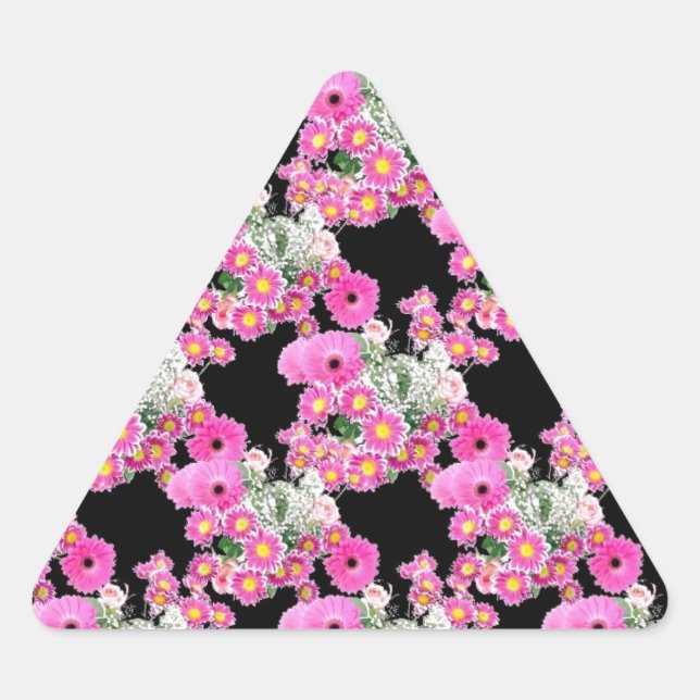 Trending Pink black floral pattern accessories Triangle Sticker (Front)