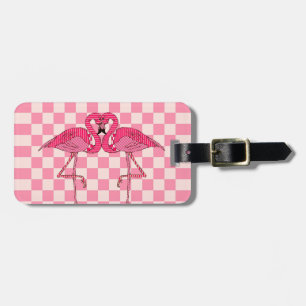Trending Pink Flamingos chequers Luggage Tag