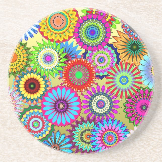 Trending Psychadelic Flower Power Print Accessory Coaster (Front)