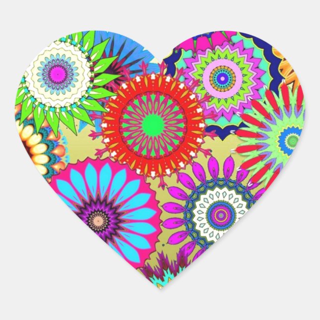 Trending Psychadelic Flower Power Print Accessory Heart Sticker (Front)
