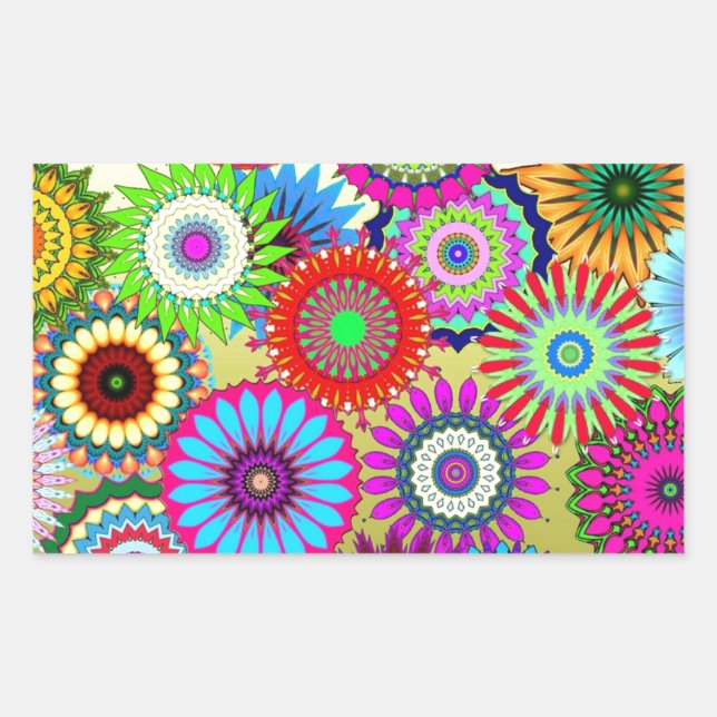 Trending Psychadelic Flower Power Print Accessory Rectangular Sticker (Front)
