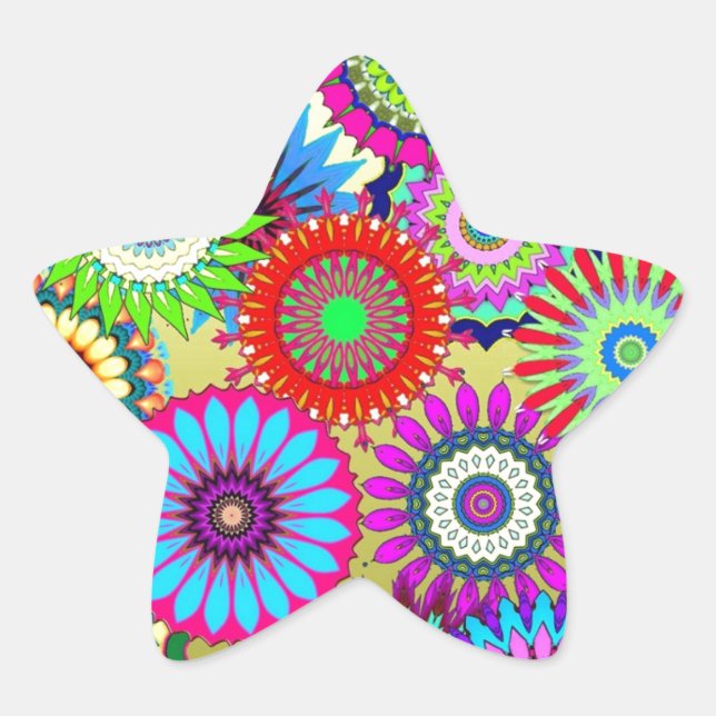 Trending Psychadelic Flower Power Print Accessory Star Sticker (Front)