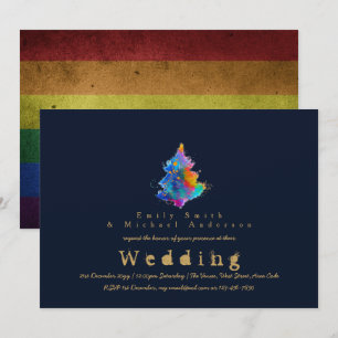Trending Rainbow Christmas Tree LGBT Pride Wedding Invitation