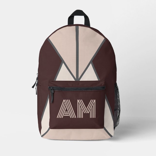 Trending Retro Plum Geometric Monogram Backpack (Front)